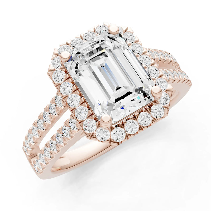 Emerald Cut Halo Double Band Pave
