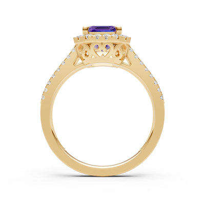 Amethyst Halo Double Emerald Cut Band Pave