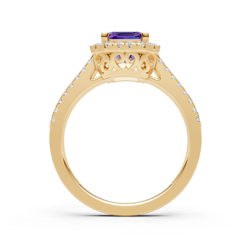 Amethyst Halo Double Emerald Cut Band Pave