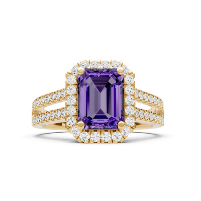 Emerald Cut Halo Double Band Pave