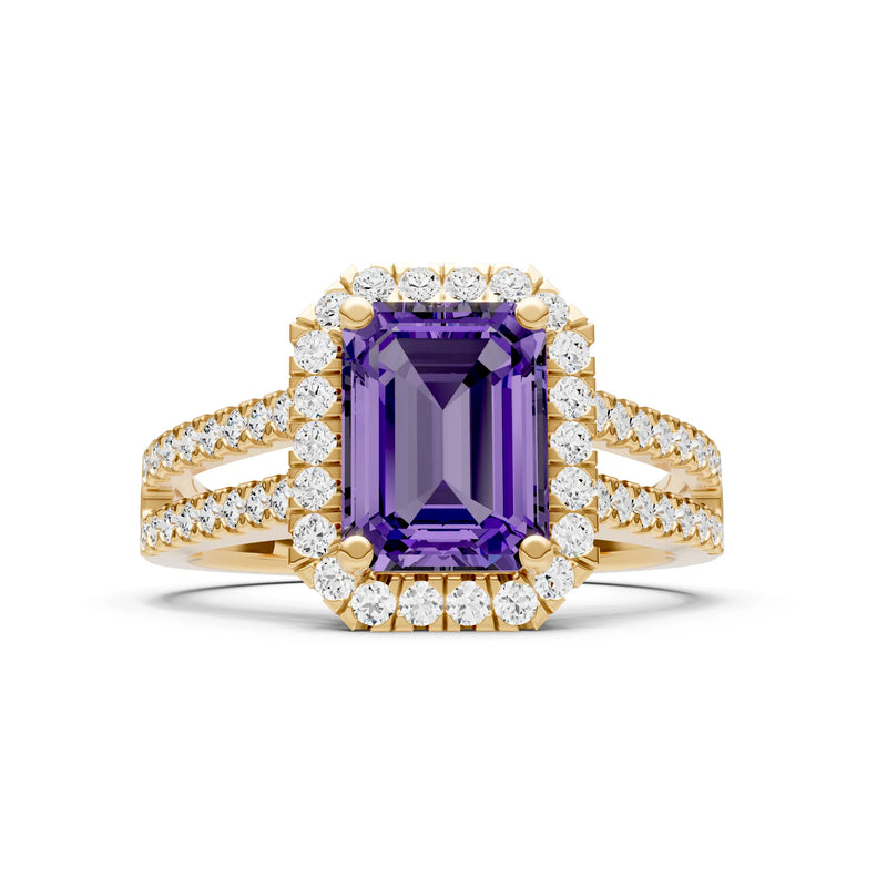 Emerald Cut Halo Double Band Pave