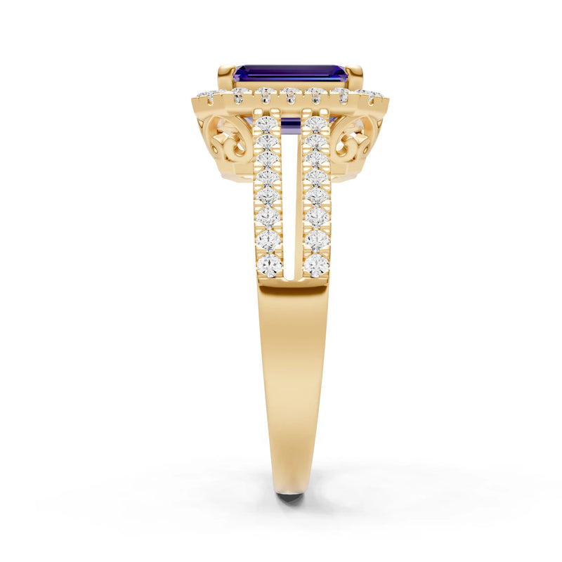 Emerald Cut Halo Double Band Pave