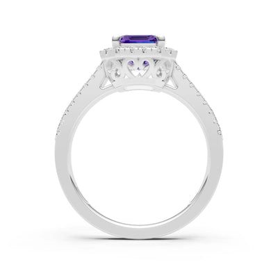Emerald Cut Halo Double Band Pave