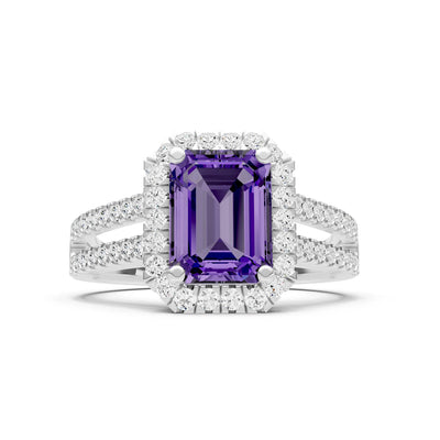 Emerald Cut Halo Double Band Pave