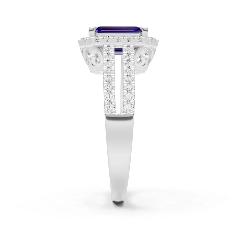 Emerald Cut Halo Double Band Pave