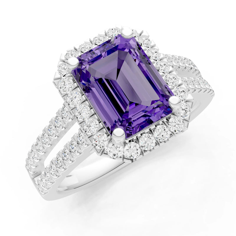 Emerald Cut Halo Double Band Pave