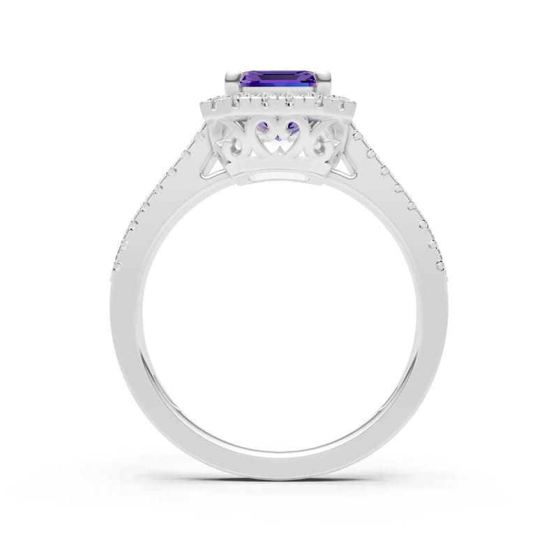 Amethyst Halo Double Emerald Cut Band Pave