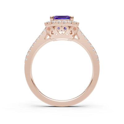 Emerald Cut Halo Double Band Pave