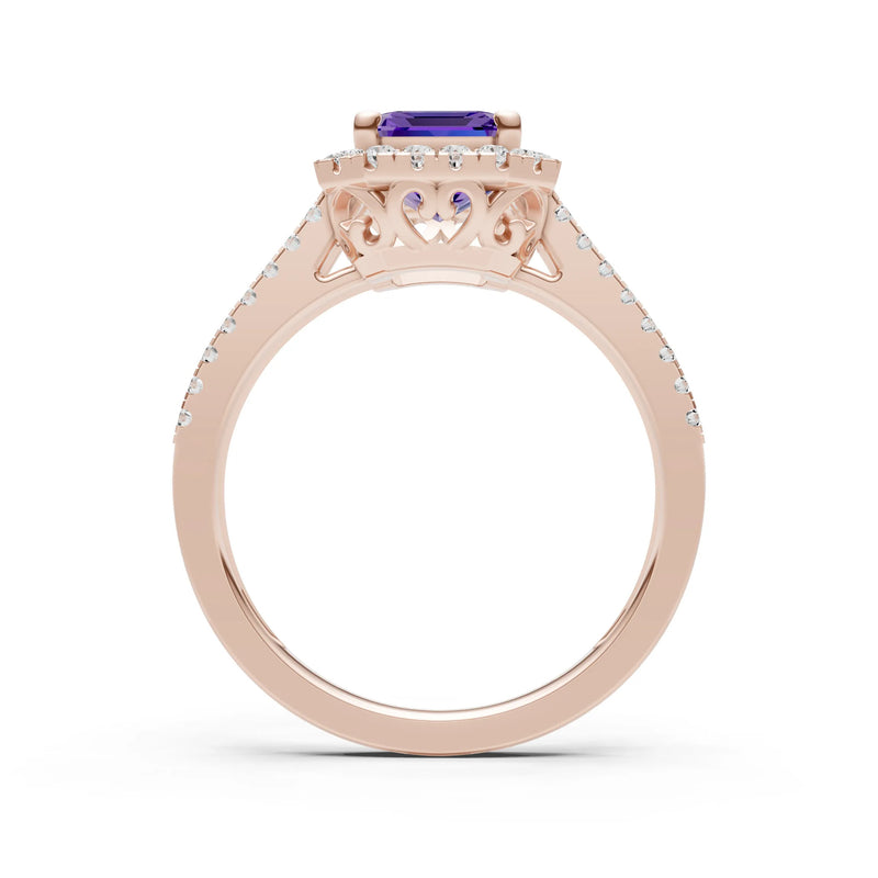 Emerald Cut Halo Double Band Pave