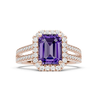 Emerald Cut Halo Double Band Pave