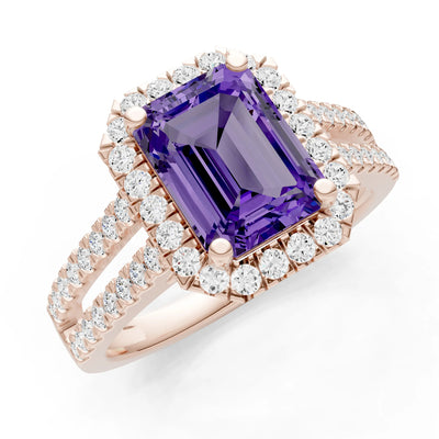 Emerald Cut Halo Double Band Pave
