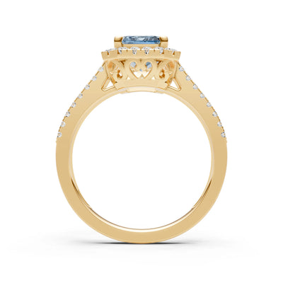 Emerald Cut Halo Double Band Pave