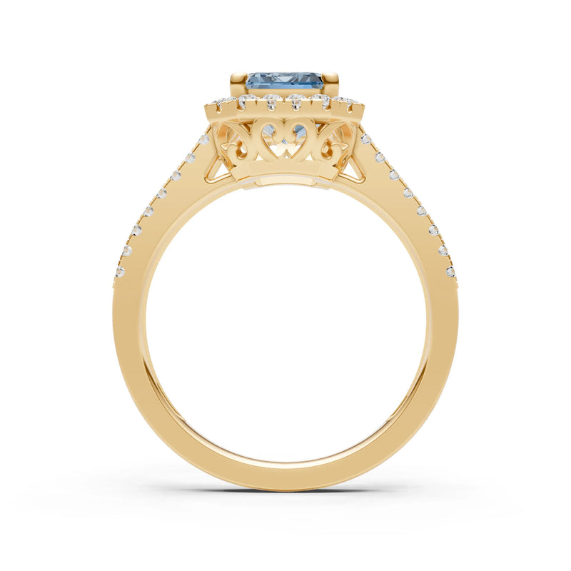 Aquamarine Halo Double Emerald Cut Band Pave