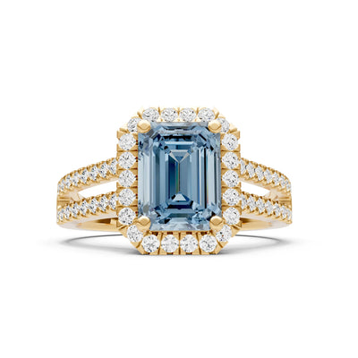 Emerald Cut Halo Double Band Pave