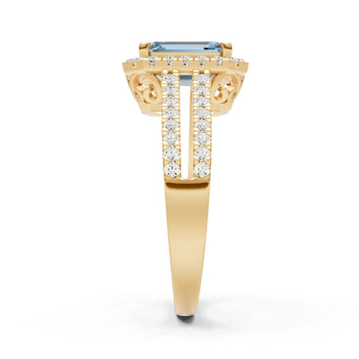 Emerald Cut Halo Double Band Pave