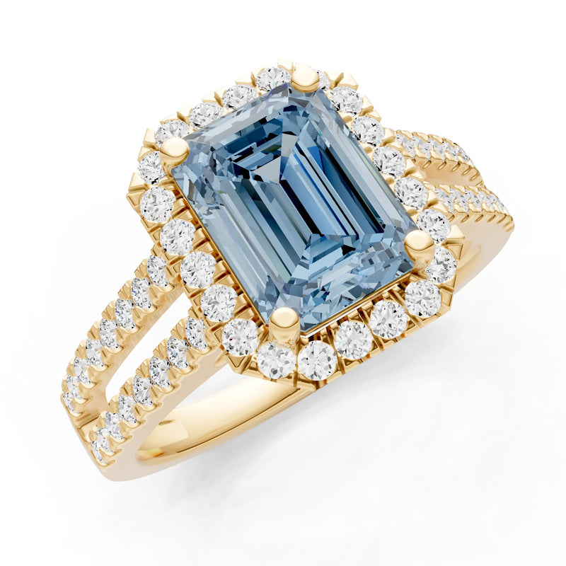 Emerald Cut Halo Double Band Pave