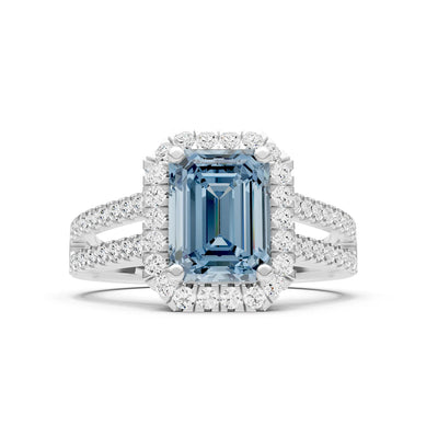 Emerald Cut Halo Double Band Pave