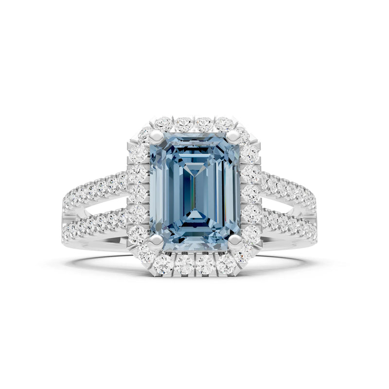 Emerald Cut Halo Double Band Pave
