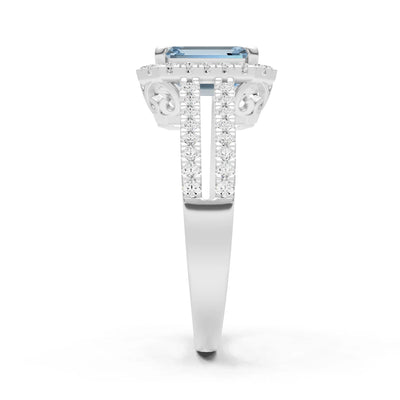 Emerald Cut Halo Double Band Pave