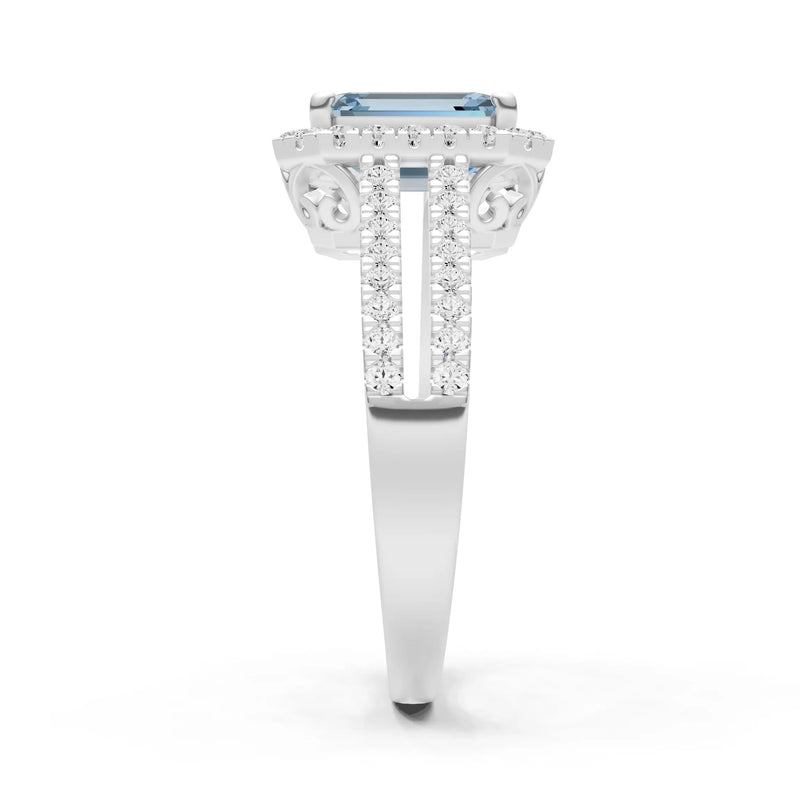 Emerald Cut Halo Double Band Pave