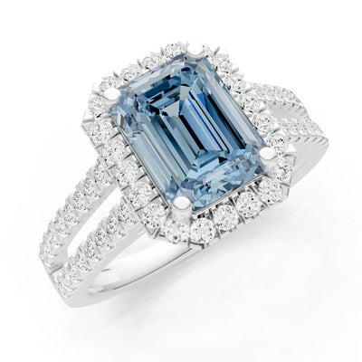 Emerald Cut Halo Double Band Pave