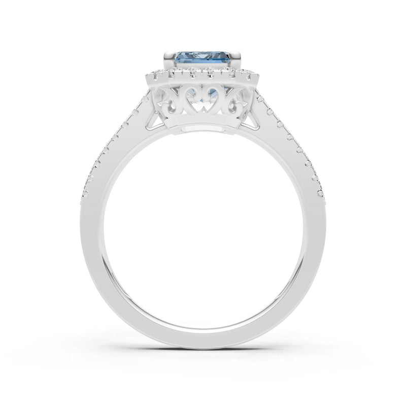Aquamarine Halo Double Emerald Cut Band Pave