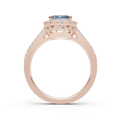 Emerald Cut Halo Double Band Pave