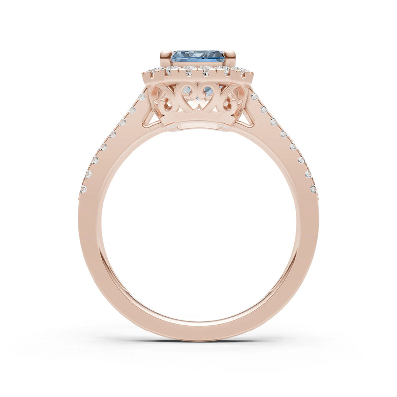 Emerald Cut Halo Double Band Pave