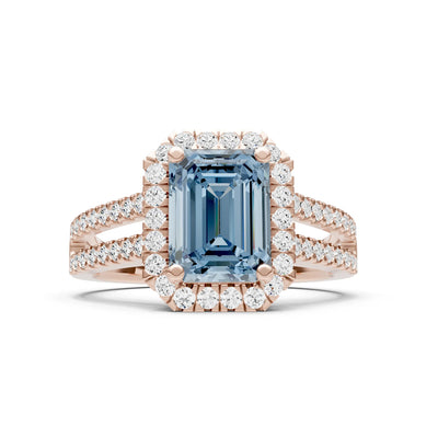 Emerald Cut Halo Double Band Pave
