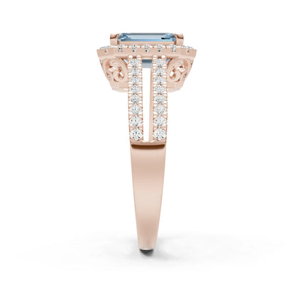 Emerald Cut Halo Double Band Pave