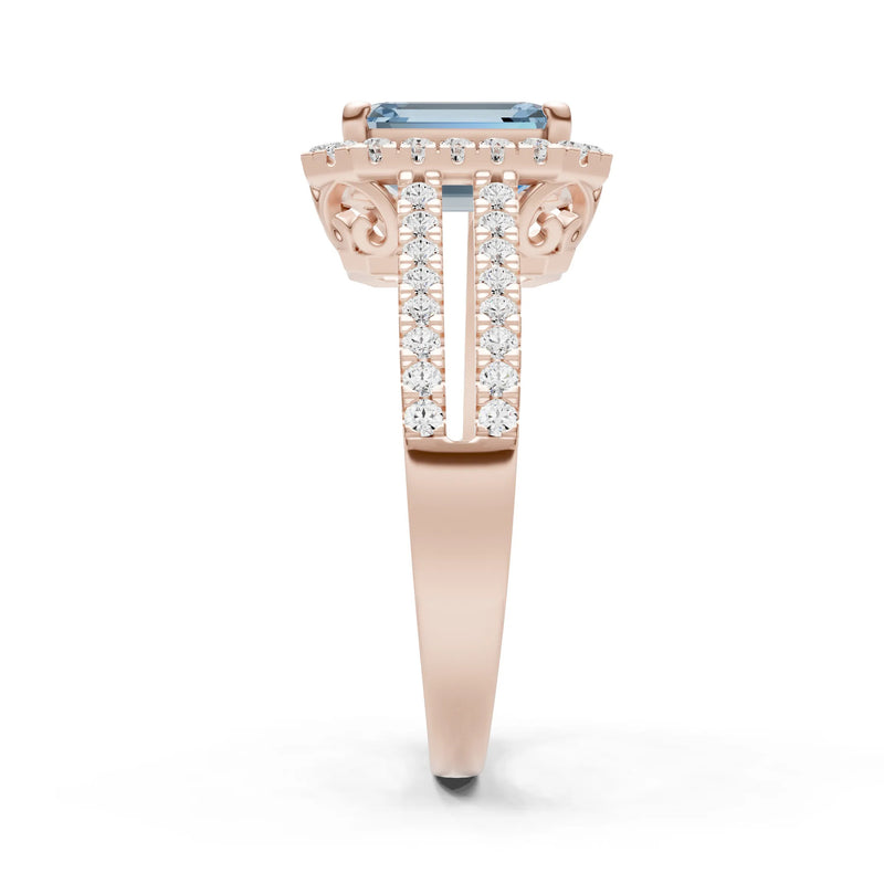 Emerald Cut Halo Double Band Pave