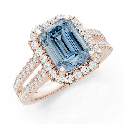 Emerald Cut Halo Double Band Pave