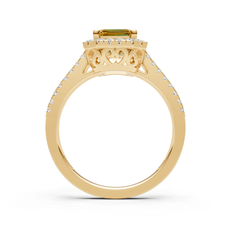 Emerald Cut Halo Double Band Pave