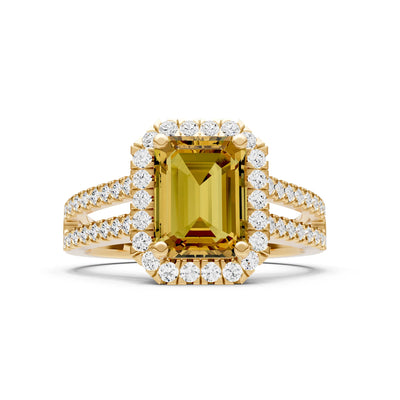 Emerald Cut Halo Double Band Pave