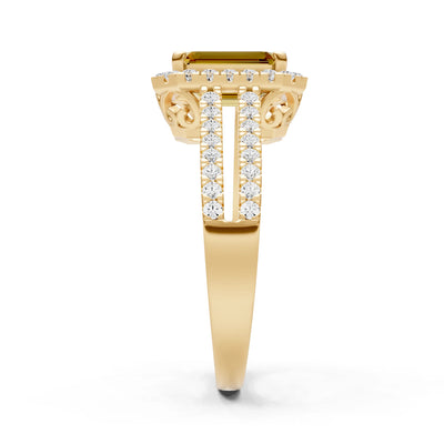 Emerald Cut Halo Double Band Pave