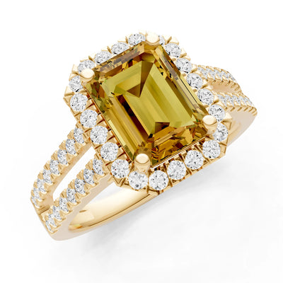 Emerald Cut Halo Double Band Pave