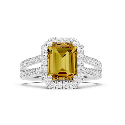 Emerald Cut Halo Double Band Pave