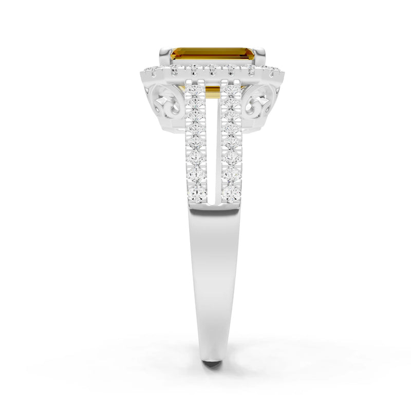 Emerald Cut Halo Double Band Pave