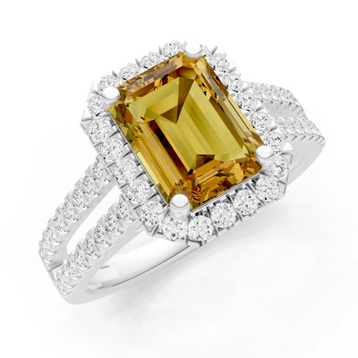 Emerald Cut Halo Double Band Pave