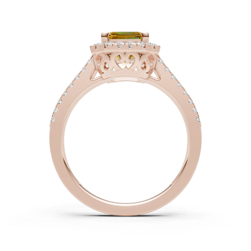 Emerald Cut Halo Double Band Pave