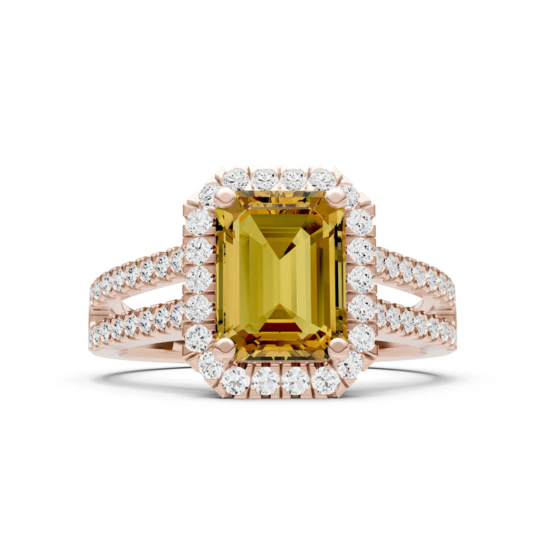 Emerald Cut Halo Double Band Pave