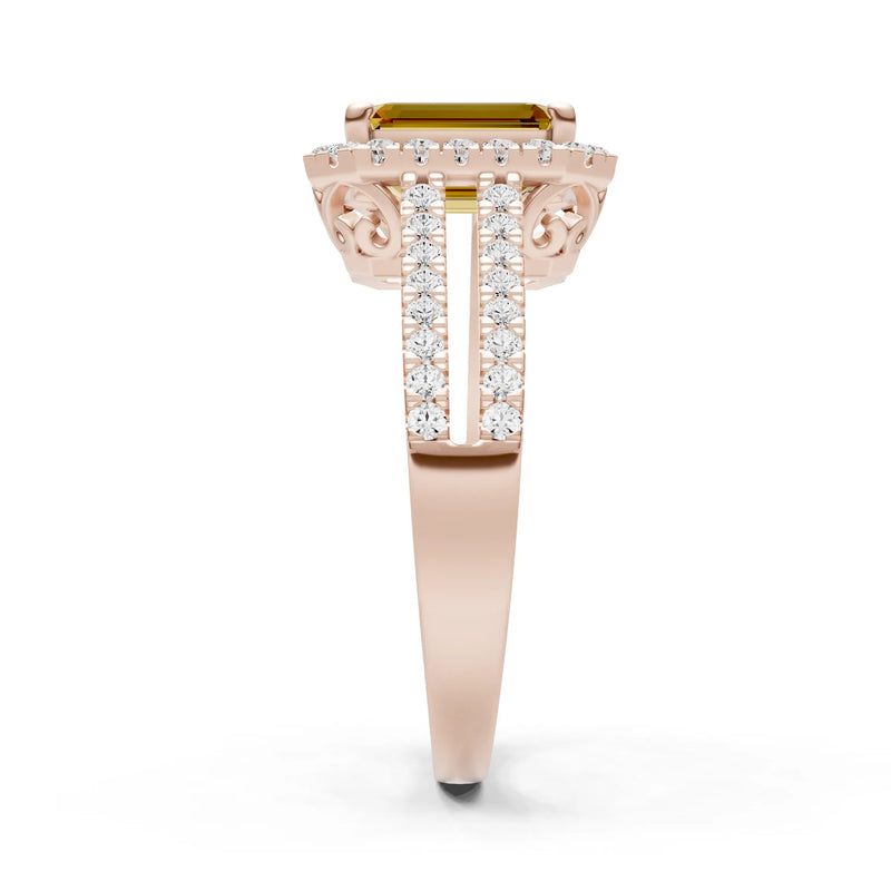 Emerald Cut Halo Double Band Pave