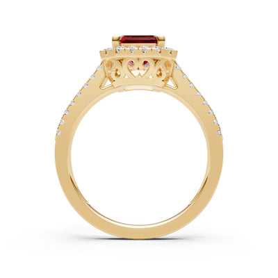 Emerald Cut Halo Double Band Pave