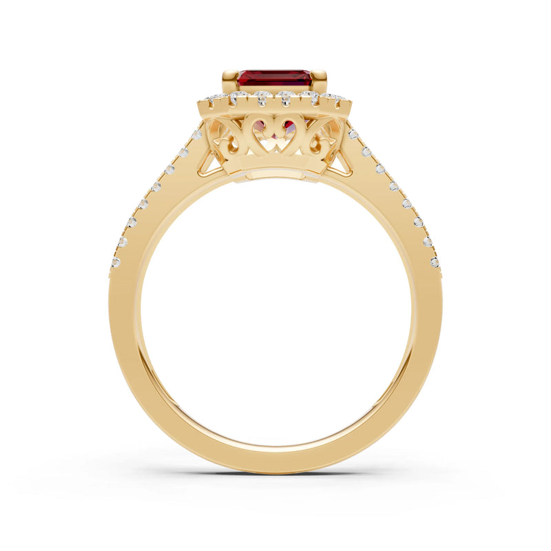 Emerald Cut Halo Double Band Pave