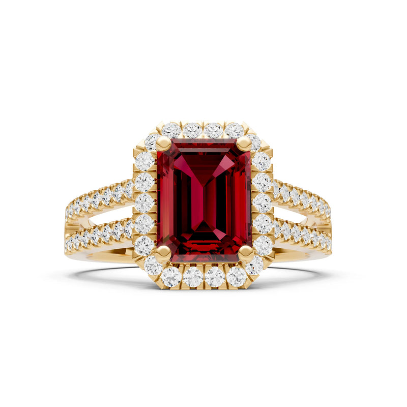 Emerald Cut Halo Double Band Pave