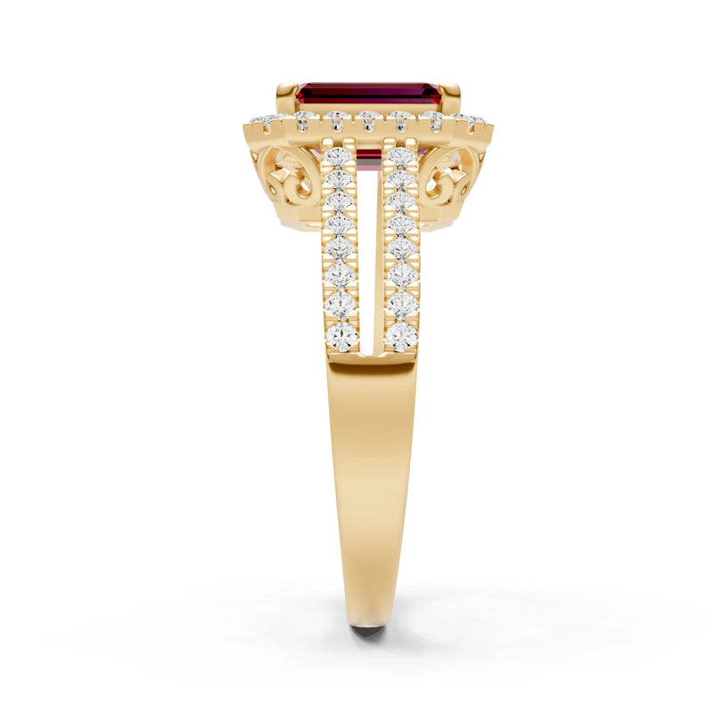 Emerald Cut Halo Double Band Pave