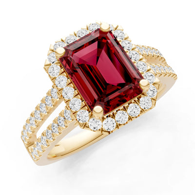 Emerald Cut Halo Double Band Pave