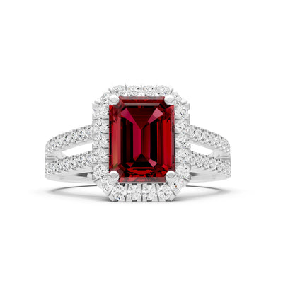 Emerald Cut Halo Double Band Pave