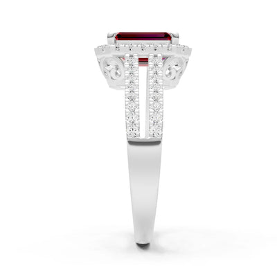 Emerald Cut Halo Double Band Pave