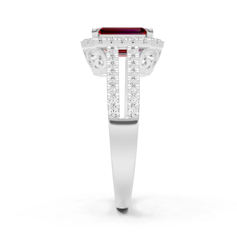 Emerald Cut Halo Double Band Pave